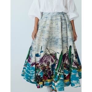 Vtg 50s Mexico Hand Painted Skirt Mexican Tourist Circle Patio Skirt Sz One Size